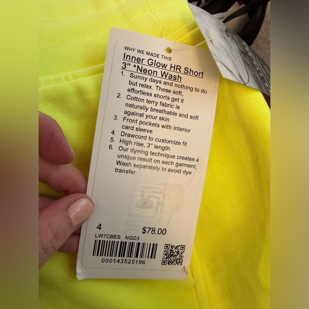 Lululemon Inner Glow High-Rise Shorts 3” Neon Wash Yellow Size 4 NWT - Picture 11 of 11